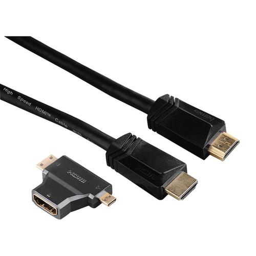 "HAMA HDMI-Kabel ""High Speed HDMI™-Kabel Stecker-Stecker Ethernet 1,5m+HDMI™-Adapter"" Kabel Gr. 150 cm, schwarz HDMI Kabel"