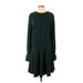 Zara Casual Dress - DropWaist High Neck Long sleeves: Green Solid Dresses - Women's Size Large