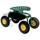 GiantexUK Adjustable Rolling Garden Cart, Outdoor Gardening Trolley Planting Station with Swivel Seat, Tool Tray & Basket, Heavy Duty Gardener Work Stool Scooter (Green, 80x45x47-55cm)