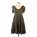 Max Studio Casual Dress - Mini Scoop Neck Short sleeves: Brown Solid Dresses - Women's Size Large