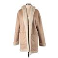 Pure Navy Coat: Mid-Length Tan Print Jackets & Outerwear - Women's Size X-Small