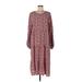 Ann Taylor LOFT Casual Dress - Midi Crew Neck 3/4 sleeves: Burgundy Dresses - Women's Size Large