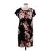 Cynthia Rowley TJX Casual Dress - Mini Scoop Neck Short sleeves: Black Floral Dresses - Women's Size Medium