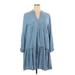 Dex Casual Dress - A-Line V-Neck Long sleeves: Blue Print Dresses - Women's Size 1X