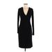 Anne Klein Casual Dress - Sheath Plunge Long sleeves: Black Solid Dresses - Women's Size 6