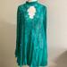 Free People Dresses | Free People Green Lace Tell Tale Long Sleeve Mini Dress Tunic High Neck Medium | Color: Green | Size: M