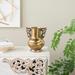 Gold Metal Weathered Vintage Amphora Vase with Scroll Handles