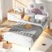 Twin Size Upholstered Flannel Platform Bed Frame with LED Light, Cute Kids Bed with Cat's Paw Shaped Headboard