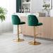 Set of 2 Adjustable Counter Height Swivel Bar Stools,Velvet Upholstered with Tufted High Back,Ring Pull,Chrome Golden Base