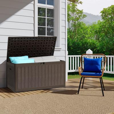 90 Gallon Large Deck Box, Double-Wall Resin Outdoor Storage Boxes, Deck Storage for Patio Furniture, Cushions,Garden Tools