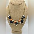 J. Crew Jewelry | J. Crew Neon Peach/Orange Blue Gray Green And Silver Faceted Rhinestone Necklace | Color: Gold/Orange | Size: Os