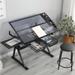 38.5 in. Rectangular Black Tempered Glass Adjustable Drafting Table Drawing Desk with 2 Drawer and Chair