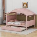 Cosmic Wood Full Size House Bed w/ Twin Size Trundle & Storage Wood in Pink | 61.1 H x 56.1 W x 78.7 D in | Wayfair COS80007259AAH