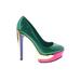 B Brian Atwood Heels: Green Color Block Shoes - Women's Size 7