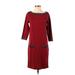 Nine West Casual Dress - Shift Boatneck 3/4 sleeves: Burgundy Print Dresses - Women's Size Small