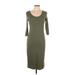 Hot Kiss Casual Dress - Midi: Green Solid Dresses - Women's Size Large