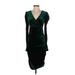 Shein Cocktail Dress - Party V-Neck Long sleeves: Green Solid Dresses - Women's Size Small
