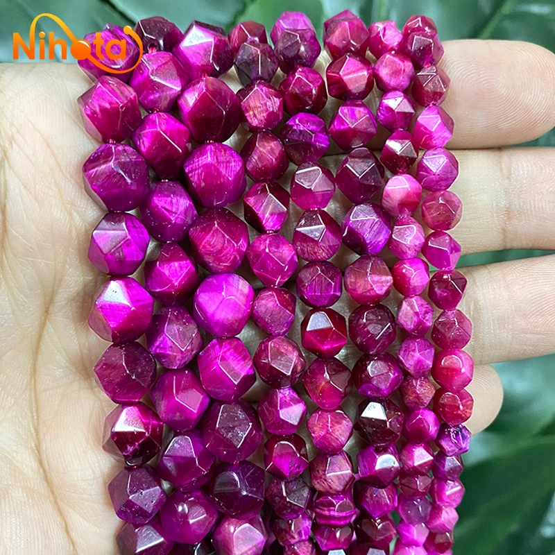 Diamant naturel à facettes Rose oeil de tigre pierre perles en vrac 6/8/10mm pour la fabrication de bijoux bricolage Bracelets pour femmes anneaux 15 