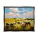 August Grove® Cows Grazing Painting Framed On Canvas by Ziwei Li Painting Canvas in Blue/Brown/Green | 25 H x 31 W x 1.7 D in | Wayfair