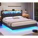 Wrought Studio™ Floating Bed Frame King Size w/ Rgb Led Lights Headboard, Outlets & Usb Ports | 43 H x 79 W x 87 D in | Wayfair
