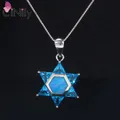 CiNily Created Blue/White Fire Opal Pendant Necklace Silver Plated Star Necklace for Women Fashion