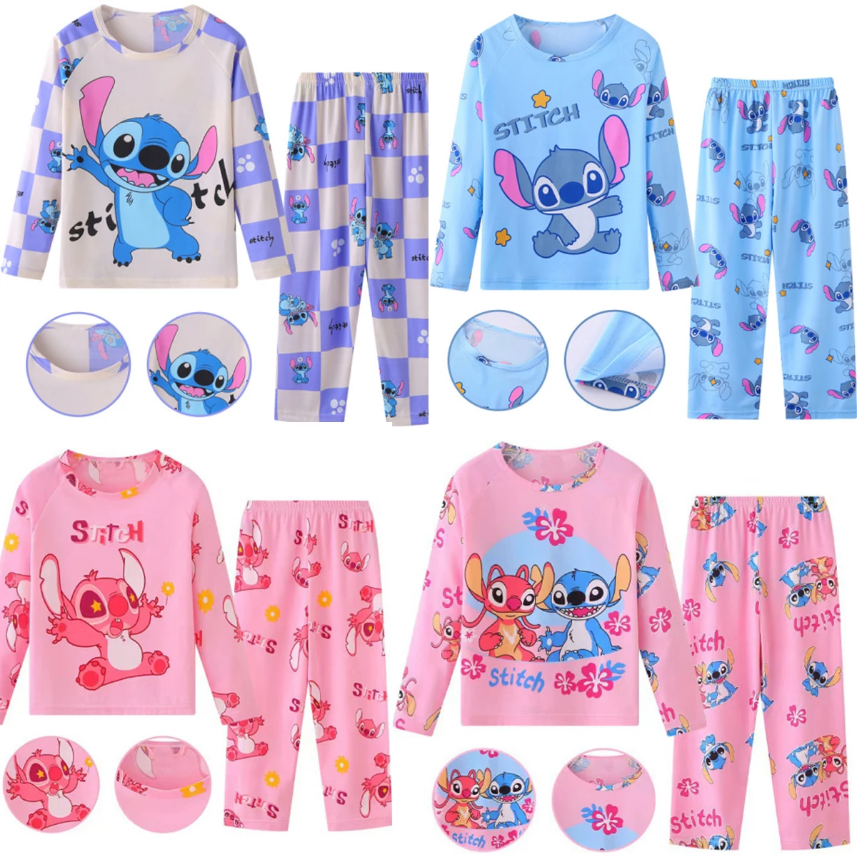 Ensemble de pyjamas Disney Stitch pour enfants, vêtements de maison pour enfants, vêtements de nuit décontractés pour enfants, vêtements de voyage pour garçons et filles, cadeau mignon imbibé,