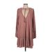 Free People Casual Dress - DropWaist Plunge Long sleeves: Brown Solid Dresses - Women's Size Medium