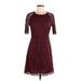 Madewell Casual Dress - Party Crew Neck Short sleeves: Burgundy Print Dresses - Women's Size 6