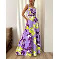 Femme Grande Taille Ensemble Robe Deux Pièces Robe casual Jupe Ensemble Rendez-vous Vacances Mode Décontractées Imprimer robe longue Col V Sans Manches Floral Plantes Standard Rouge Violet Et