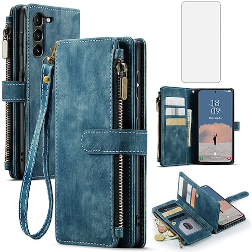 Handy Hülle Handyhüllen Für Samsung Galaxy S23 S22 S21 FE S21 Ultra Plus S20 A34 A54 A53 A32 A52 Leder Brieftaschenhülle Staubdicht Leder Ständer Einfarbig PU-Leder Image