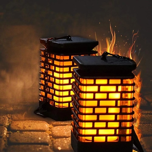 Solar-Flammenlaterne - Außen wasserdichtes LED-Weg-Licht Gartenlichter 99 LEDs tanzende flackernde Flamme USB-Aufladung für Innenhof Balkon und Landschaftsdeko für Halloween Image