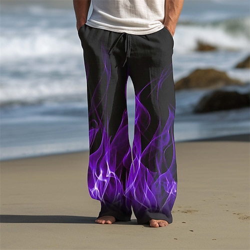 Herren Feuer Freizeithose Hosen Hose Baggy-Hosen Mittlere Taille Vintage Outdoor Streetwear Alltagskleidung Herbst Winter Blau Schwarz Rot Image