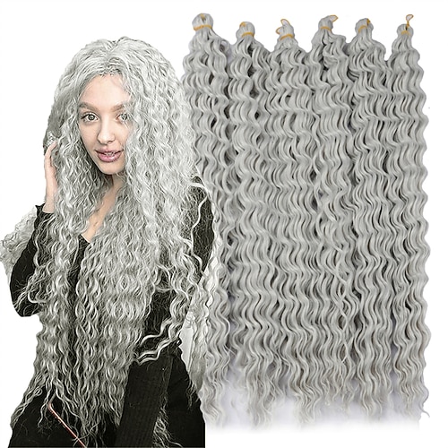 Lateinamerikanisches Häkelhaar, 14 Zoll, 18 Zoll, 22 Zoll, 6 Stück/Packung, Hawaii-Locken, tiefe Welle, Häkelhaar, Ozeanwelle, synthetisches Haargeflecht, Häkelhaarverlängerungen Image