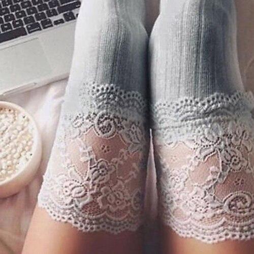 Damen Strümpfe Hochzeit Arbeit Täglich Spitze Retro Baumwolle Einfach Brautkleider schlicht Vintage-Retro Elasthan Bequem 1 Paar