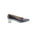 Salvatore Ferragamo Heels: Pumps Chunky Heel Classic Gray Solid Shoes - Women's Size 8 1/2 - Almond Toe