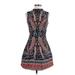 Atmosphere Casual Dress - Mini Mock Sleeveless: Blue Paisley Dresses - Women's Size 6 - Paisley Wash