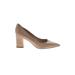 Marc Fisher LTD Heels: Slip On Chunky Heel Minimalist Tan Solid Shoes - Women's Size 8 1/2 - Pointed Toe