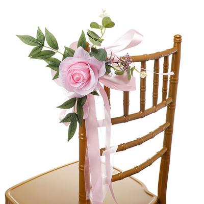 4 Pcs Wedding Aisle Flower Decorations For Ceremony Chair Back Flower Set Of 4 Pink Wedding Aisle Pew Flowers Decorations Bridal Shower With Artificial Flo