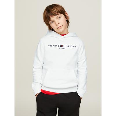 Hoodie TOMMY HILFIGER "U ESSENTIAL HOODIE", Jungen, Gr. 16 (176), weiß, Sweatware, Obermaterial: 100% Baumwolle, unifarben, regular fit, Langarm Rippbündchen, Sweatshirts, mit Logo-Stickerei und Schriftzug Image