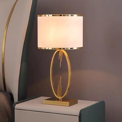 Table Lamp Light Luxury Bedroom Bedside Lamp Large Table Lamps with Drum-Shaped Fabric Lampshades Study Room Office Night Light