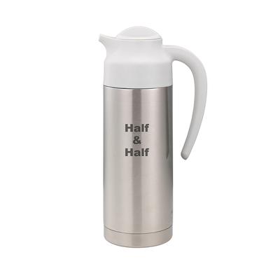 Service Ideas S2SN100HHETWHT 1 liter Vacuum Creamer Carafe w/ Screw On Lid & Stainless Liner - Brushed Stainless, Silver