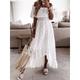 Women's Boho Chic Dresses Boho Wedding Guest Dress White Lace Wedding Dress Long Dress Maxi Dress Ruffle with Sleeve Vacation Beach Maxi A Line Off Shoulder Short Sleeve White Color