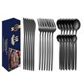 Portuguese Stainless Steel Tableware Titanium Plated Gold Gift Box Steak Knife Fork Spoon 24 Piece Set