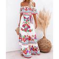 Mexican Dress for Women Off-Shoulder Ruffle Floral Print Summer Party Casual Maxi Dresses Ladies Beach Sundress