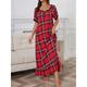 Women's Flannel Pajamas ruffle trim Nightgown Nightshirt Dress Grid / Plaid Active Fashion Casual Home Daily Bed Rayon Breathable V Wire Short Sleeve Fall Red