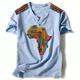 Independence Day Map Of Africa Mens Graphic Shirt Tribal Prints Designer Classic Casual 3D Tee Henley Vintage Outdoor Daily Vacation Light Brown Blue African Cotton