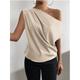 Shirt Blouse Women's Black Light Green Pink Plain Cold Shoulder Street Daily Fashion One Shoulder Regular Fit S