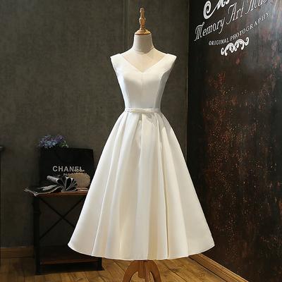 Vintage 1950s Little White Dress Knee Length Dress Bridal Women's Solid Colored A-Line V Neck Masquerade Wedding Bridal Shower Bachelorette Party Adults' Dress Homecoming Dresses