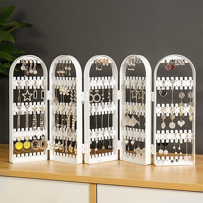 Plastic Clear Earrings Studs Display Rack Folding Screen Earring Jewelry Display Stand Holder Storage Box Gift For Women