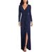 Side Slit Long Evening Dress - Blue - Betsy & Adam Dresses